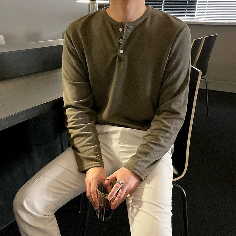 Men's Solid Color Henry Long Sleeve