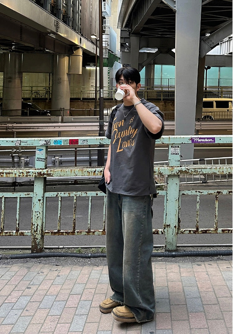 Washed Jeans Wide Pants