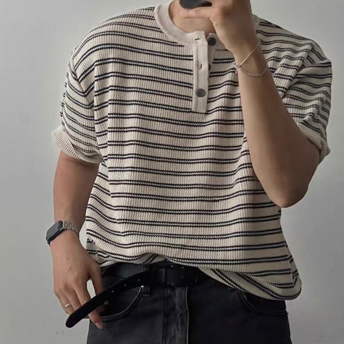 Casual Striped Knit T-Shirt