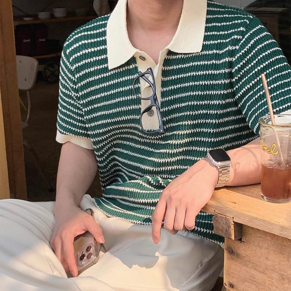 Korean Striped Polo Shirt