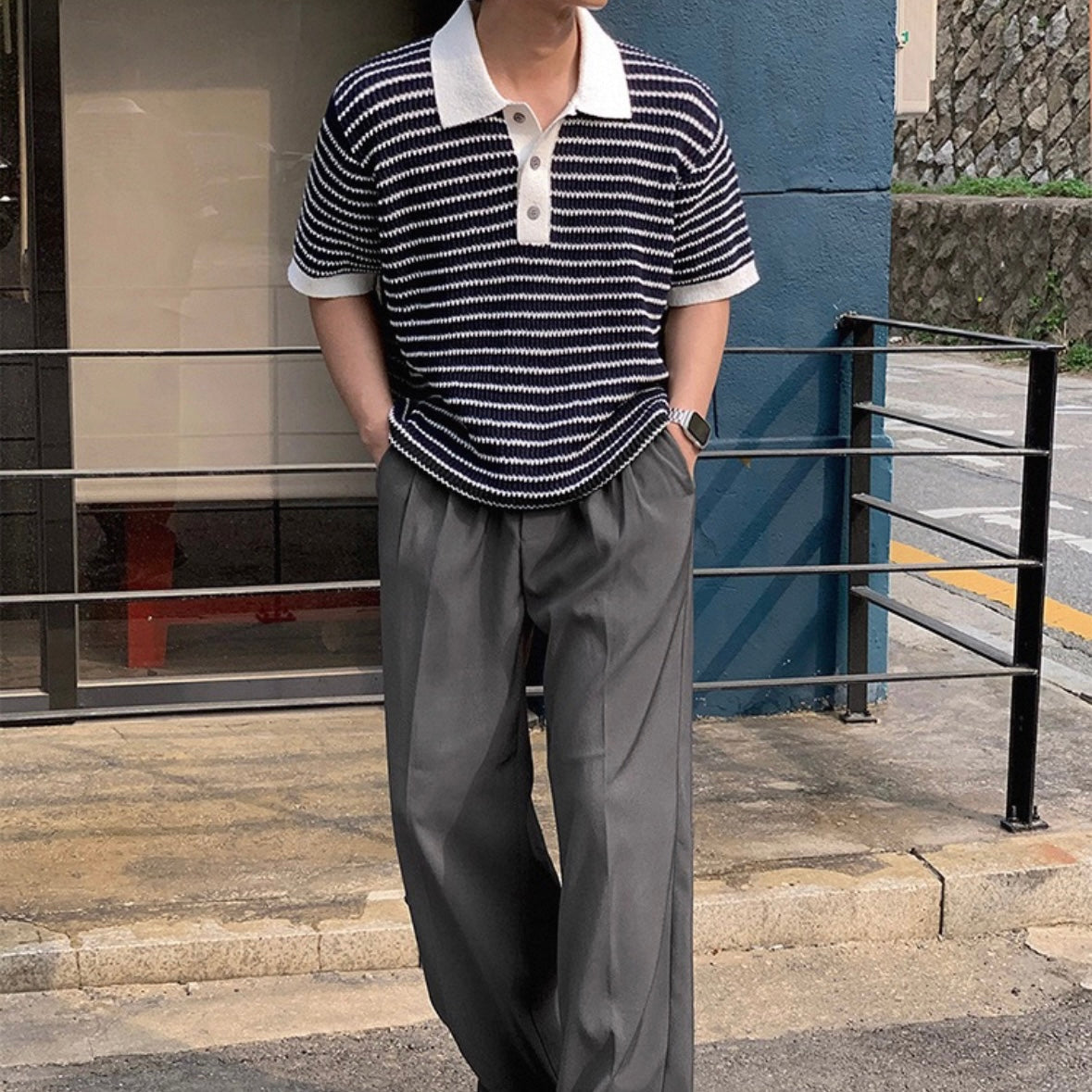 Korean Striped Polo Shirt