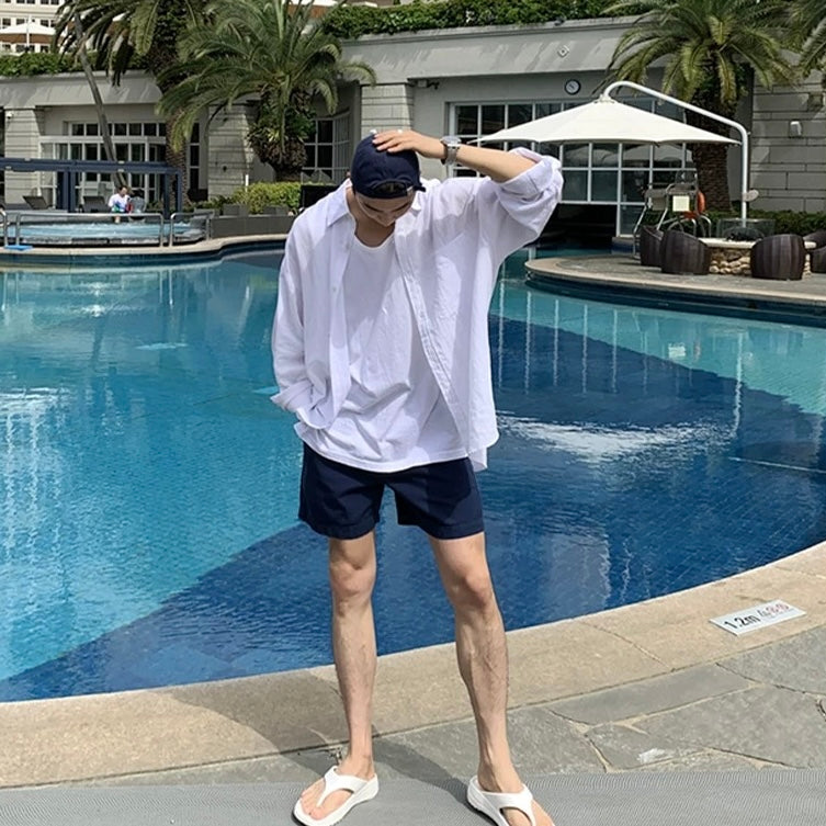 Retro Blue Long-Sleeve Business shirt