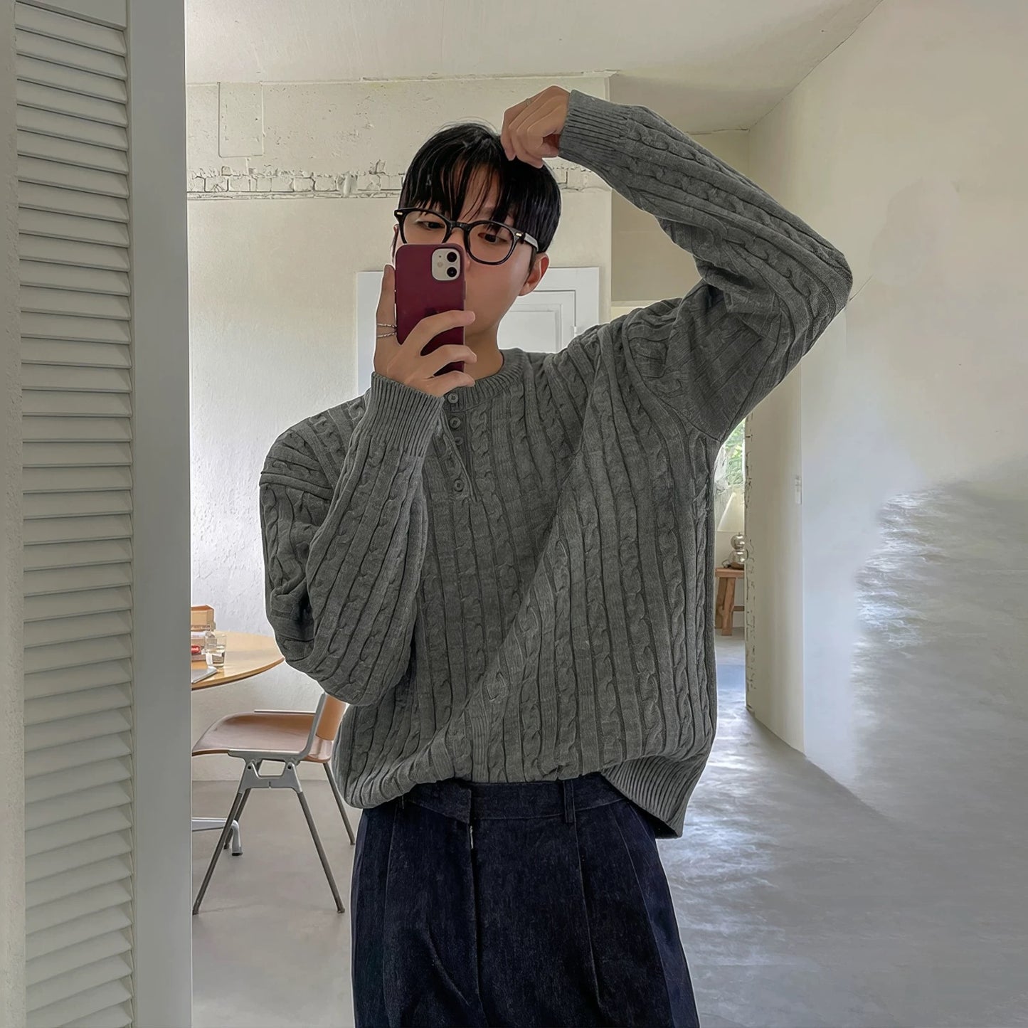 Henley Neck Knit Sweater