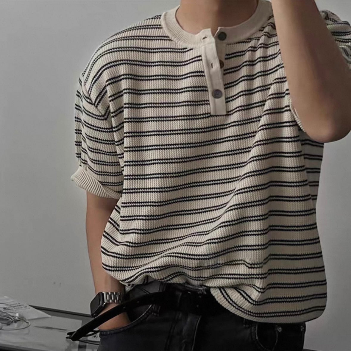 Casual Striped Knit T-Shirt