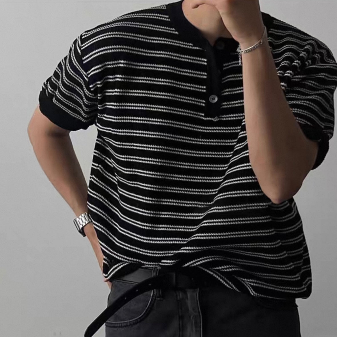 Casual Striped Knit T-Shirt