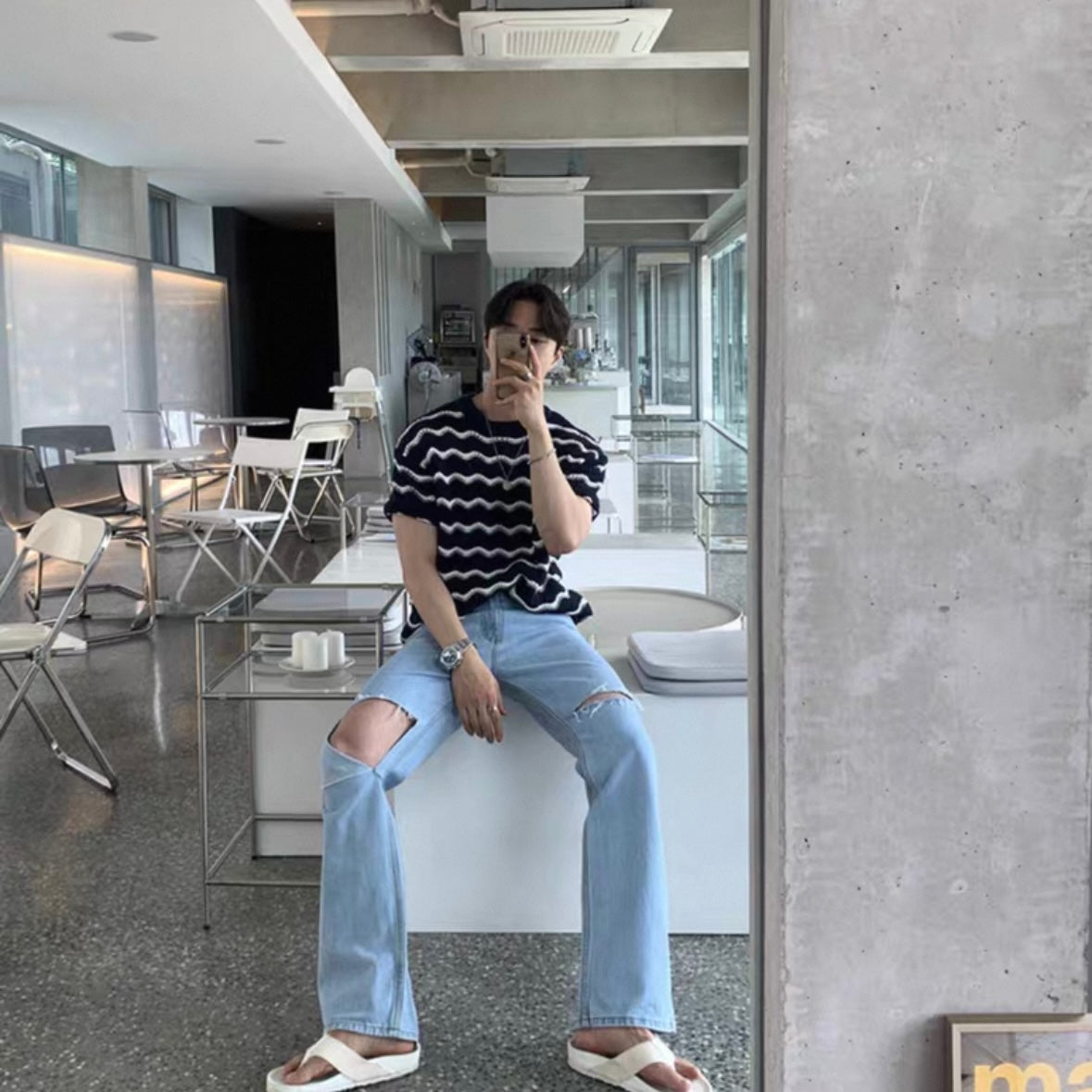 Korean Striped Casual Knit T-shirt
