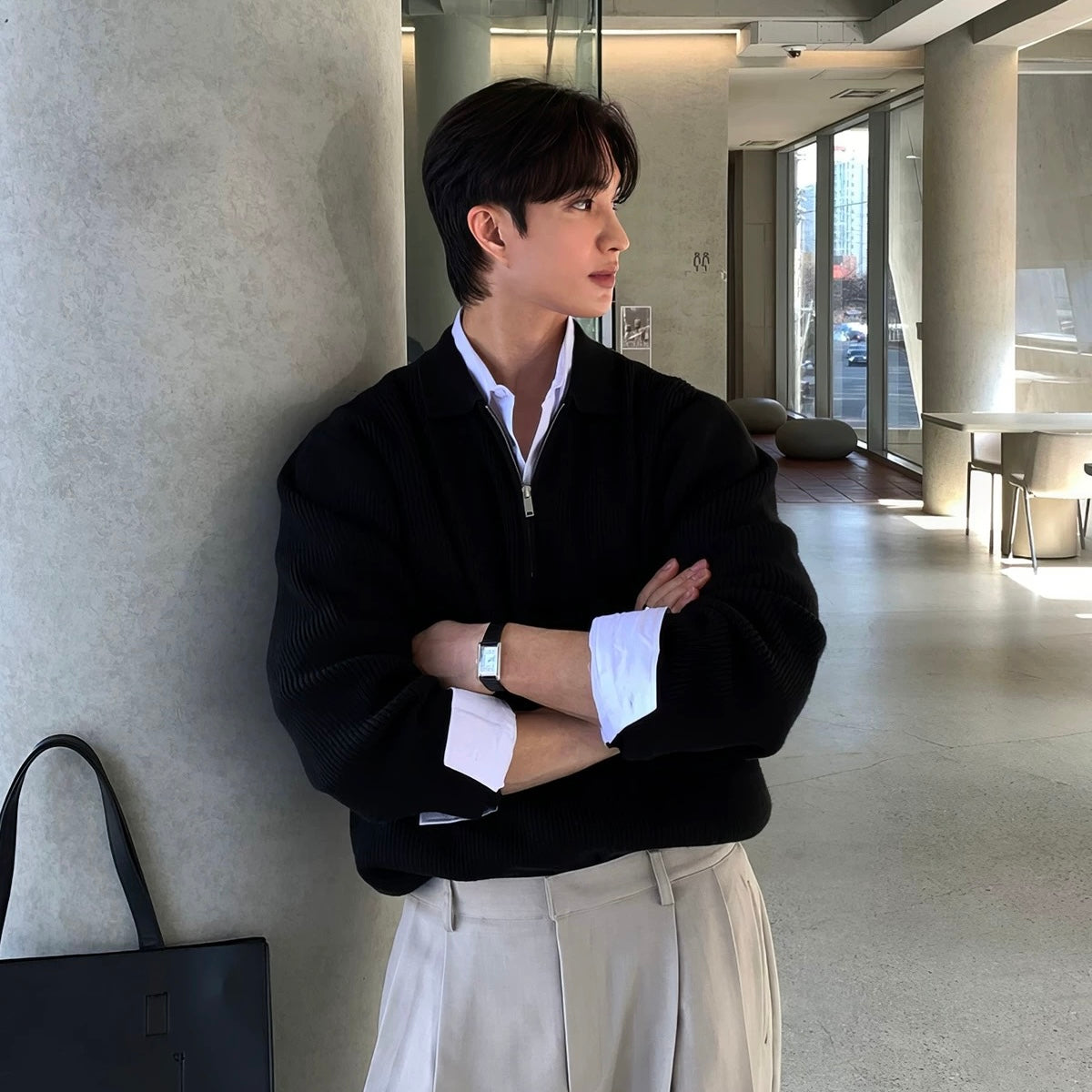 Half-Zip Lapel Knit Sweater