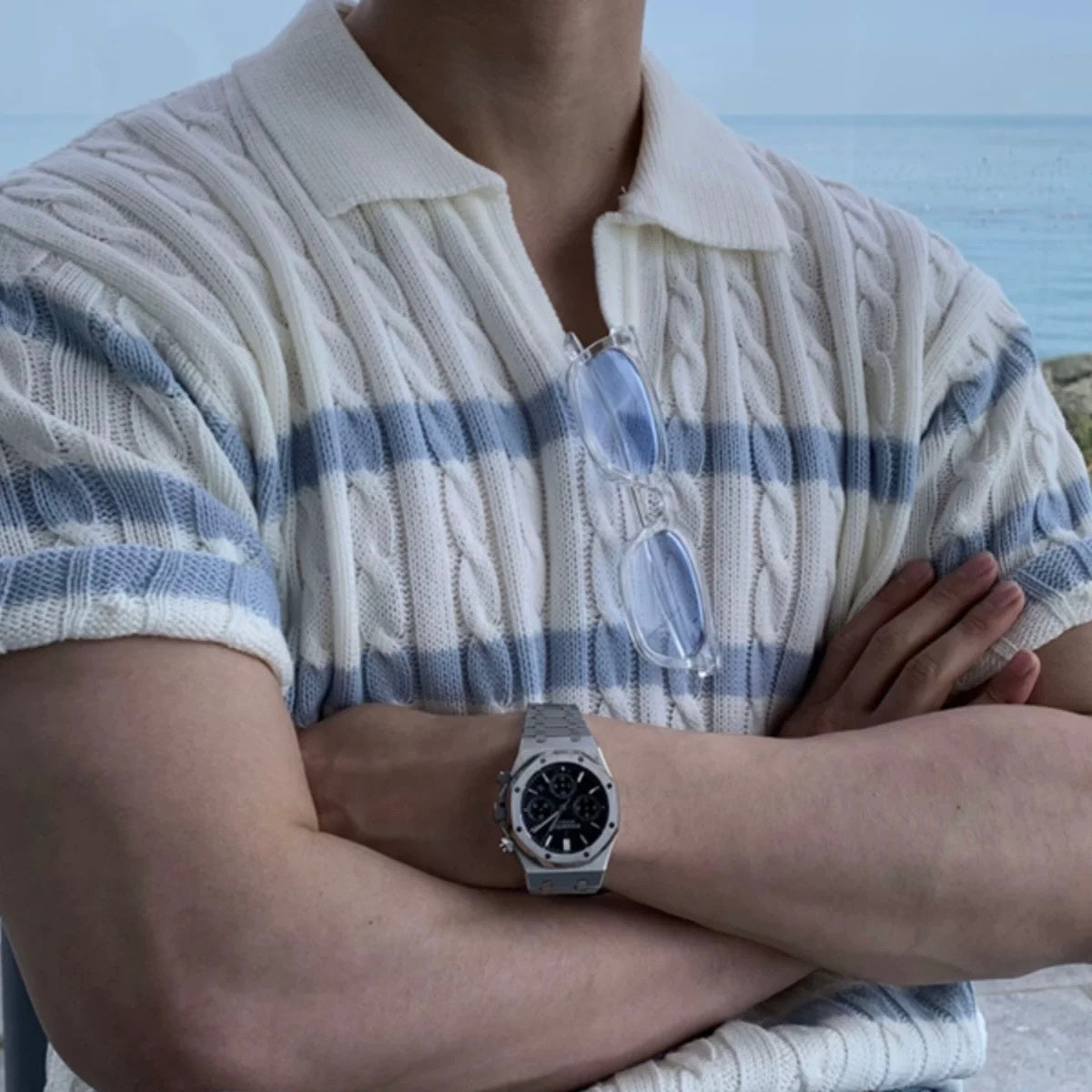 Short-Sleeved Stripe Trend Knit