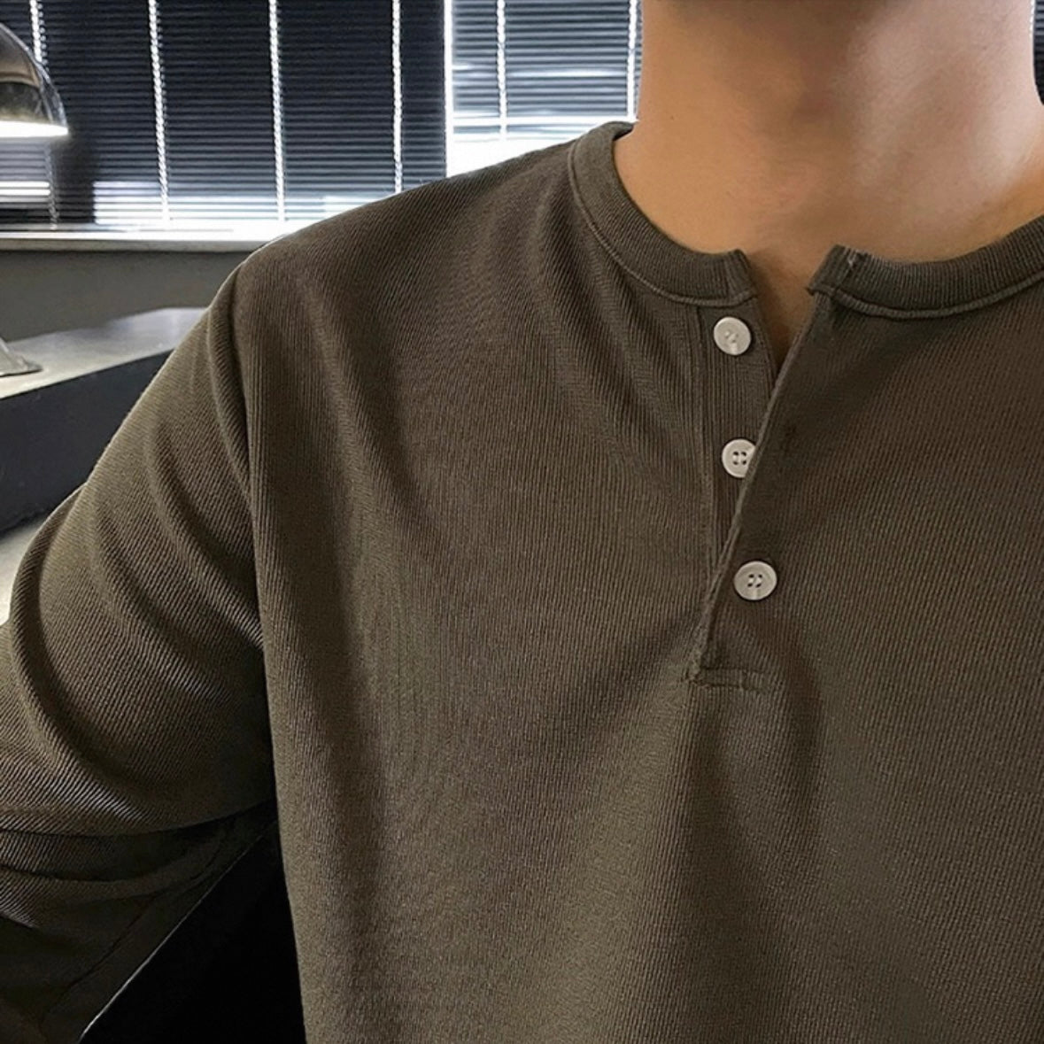 Men's Solid Color Henry Long Sleeve