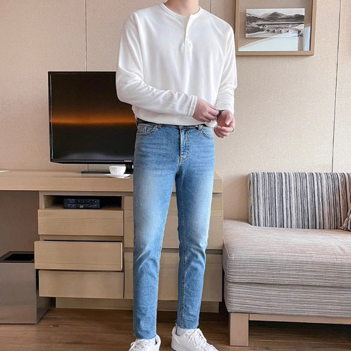 Men's Solid Color Henry Long Sleeve