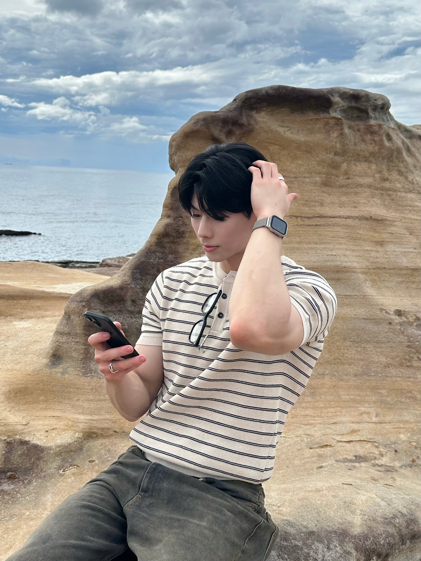 Casual Striped Knit T-Shirt