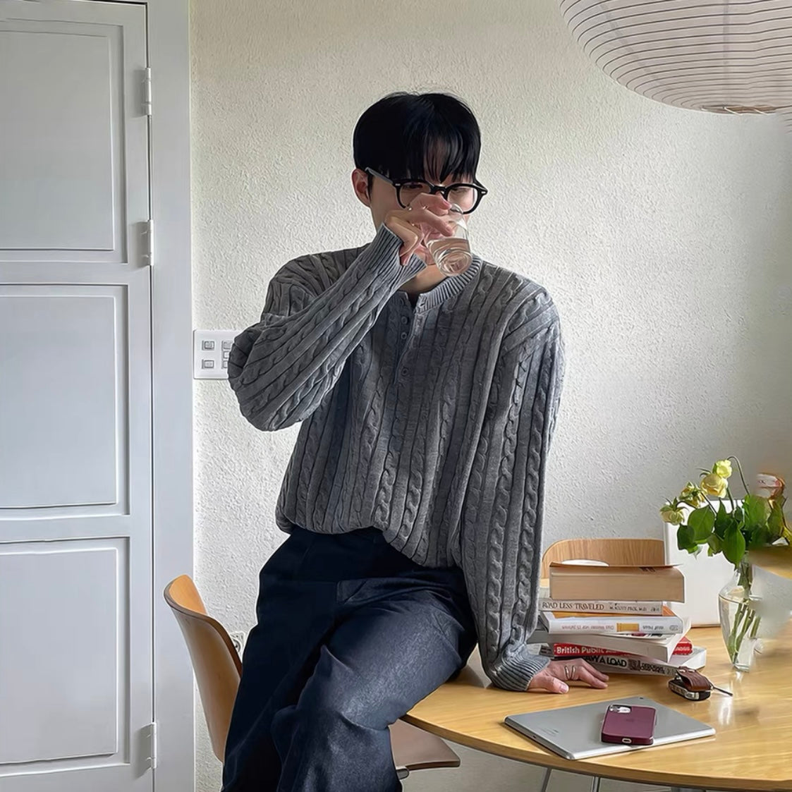 Henley Neck Knit Sweater