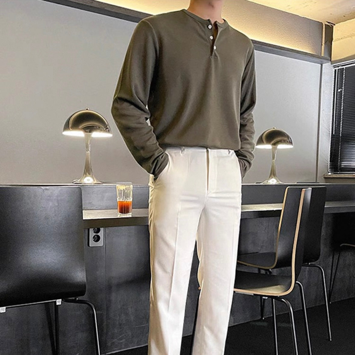 Men's Solid Color Henry Long Sleeve