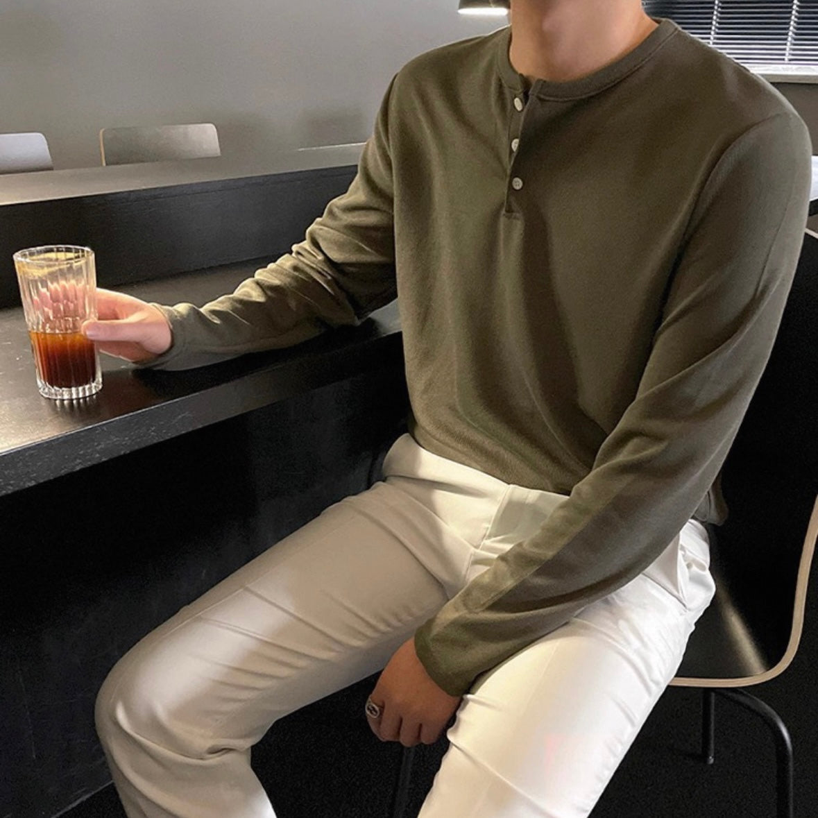 Men's Solid Color Henry Long Sleeve