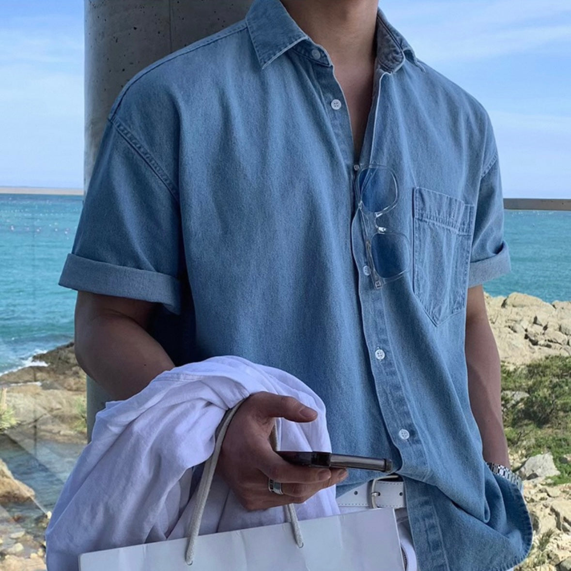 Retro Wash Denim Summer Shirt
