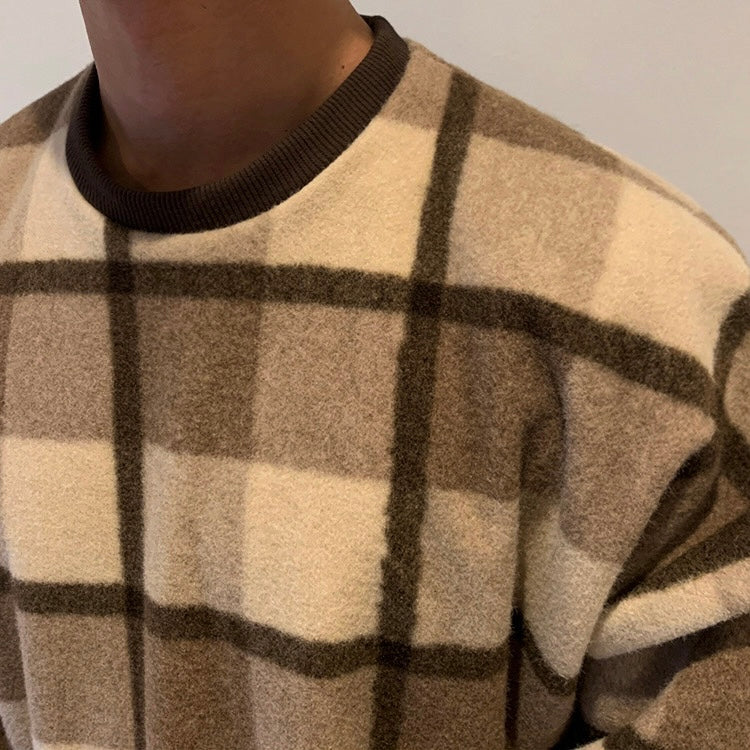 Plaid Sweater Round Neck Top