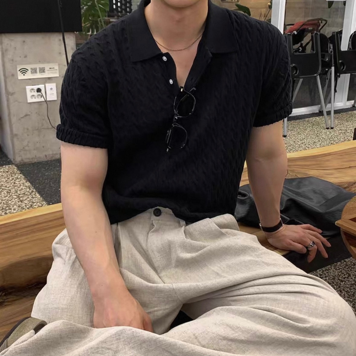 Korean Casual Twisted Knit Polo