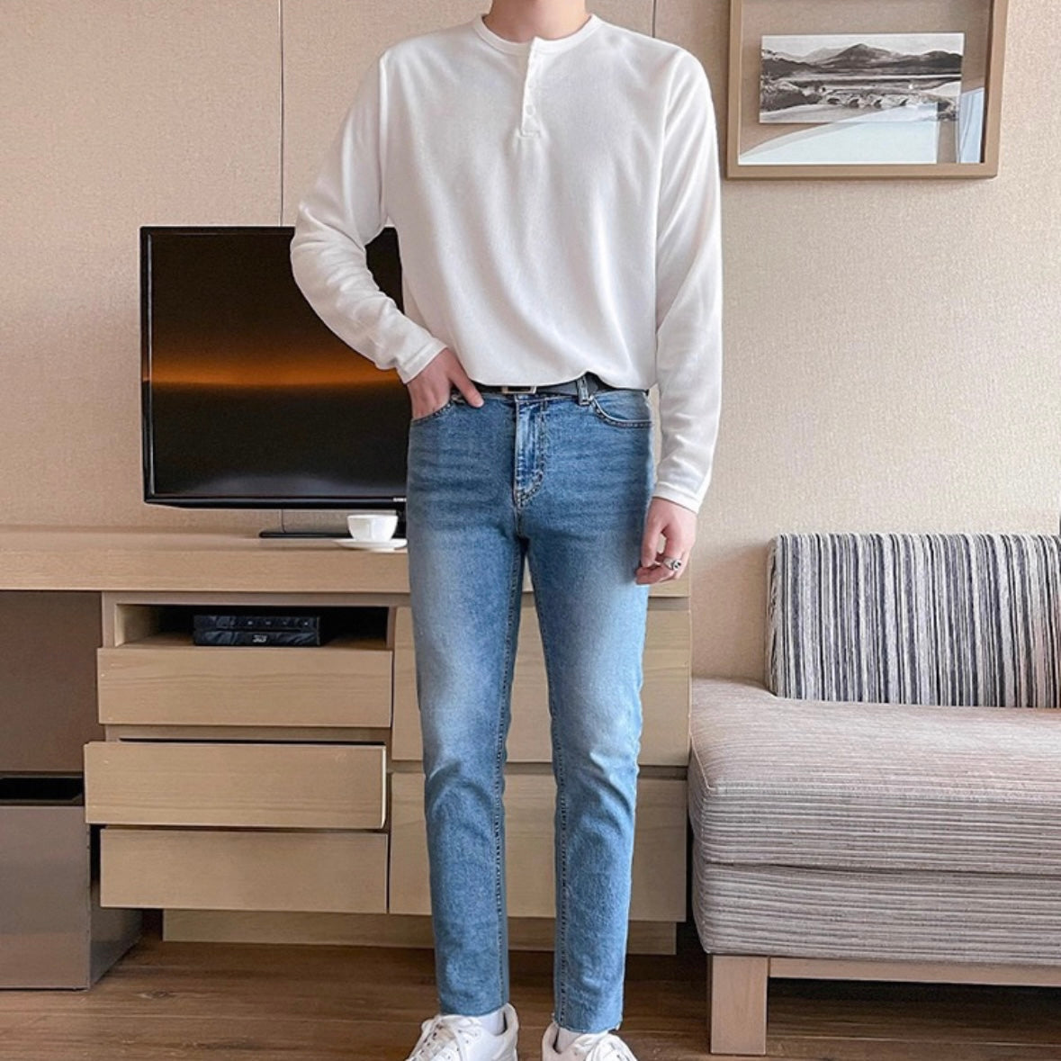 Men's Solid Color Henry Long Sleeve