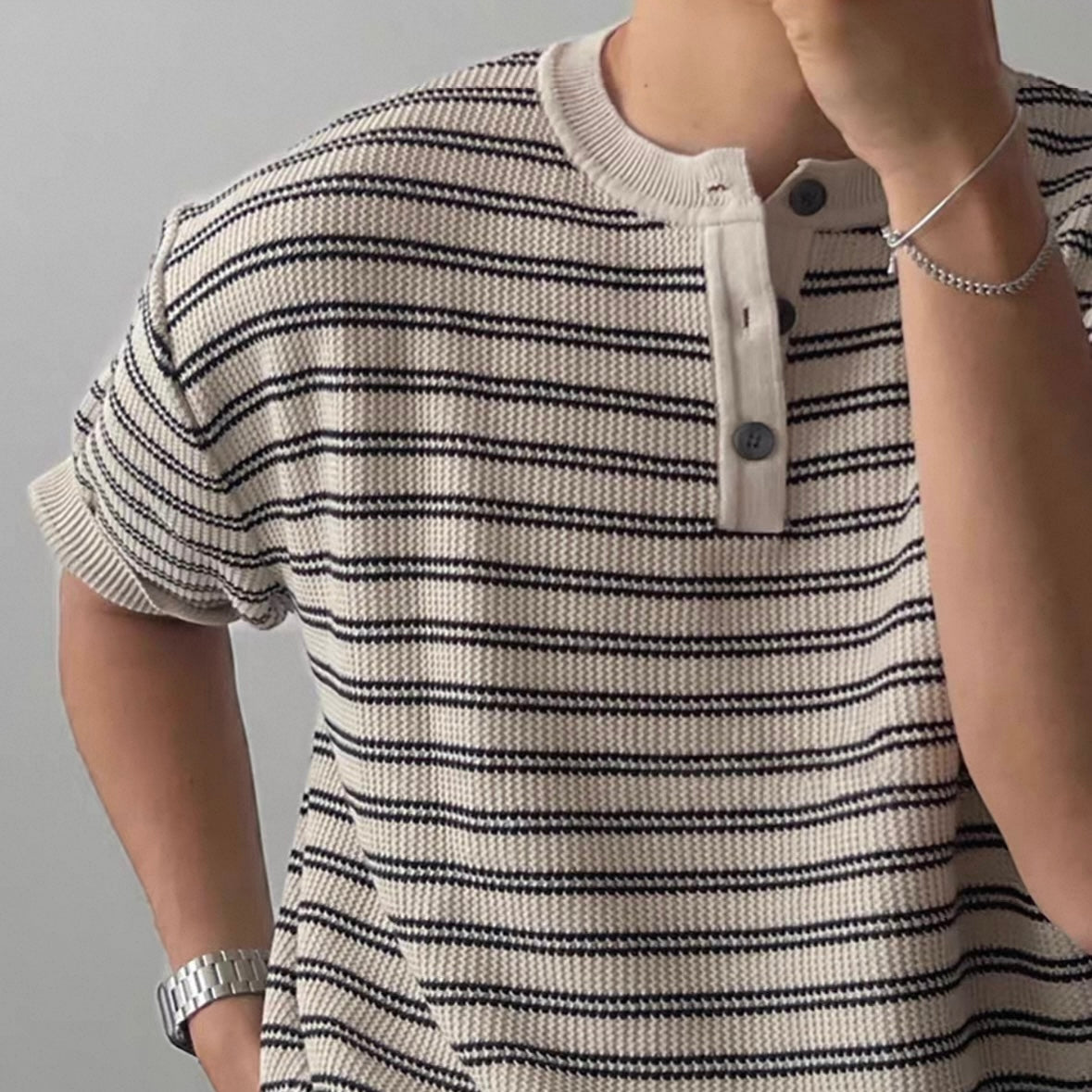 Casual Striped Knit T-Shirt