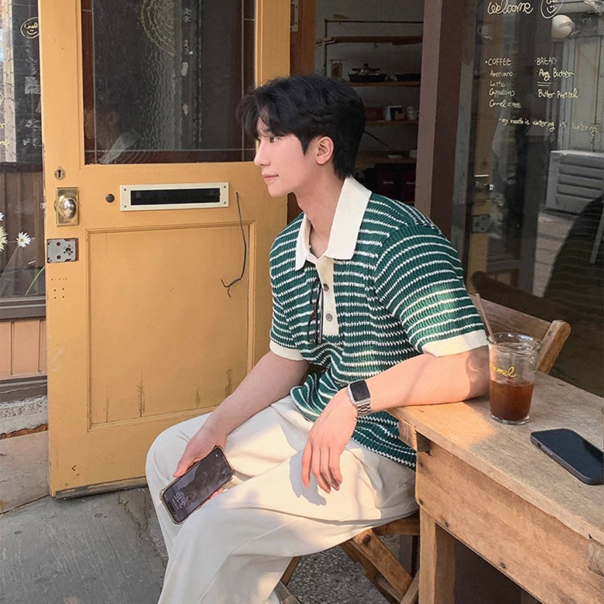 Korean Striped Polo Shirt
