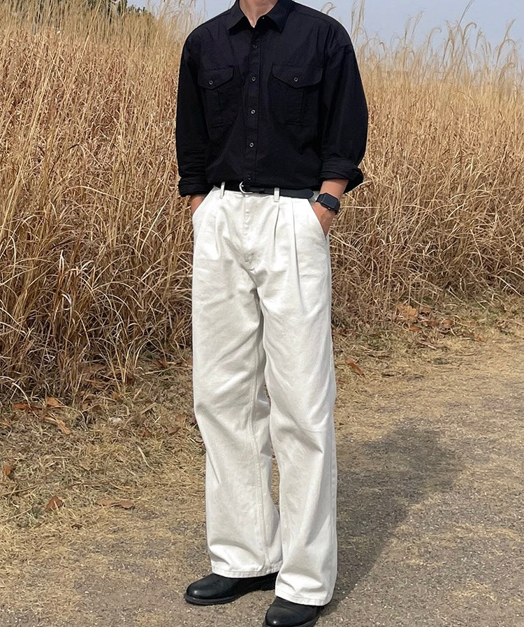 Draped Casual Straight Pants