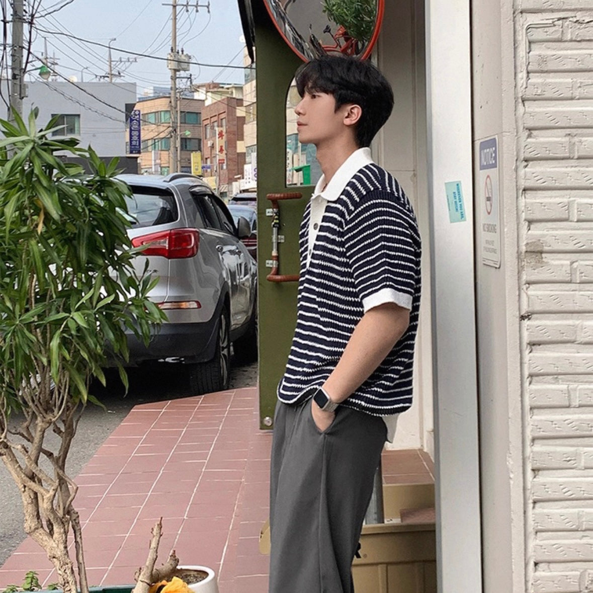 Korean Striped Polo Shirt