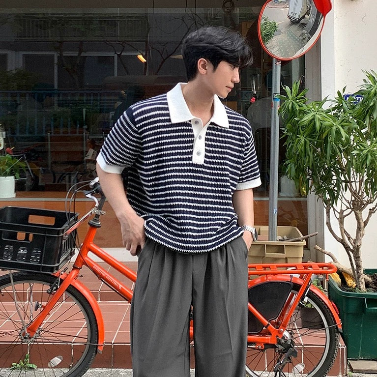 Korean Striped Polo Shirt