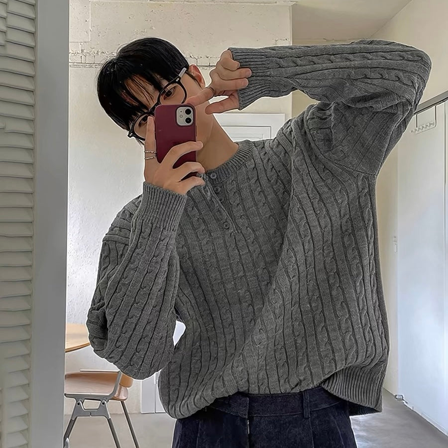 Henley Neck Knit Sweater