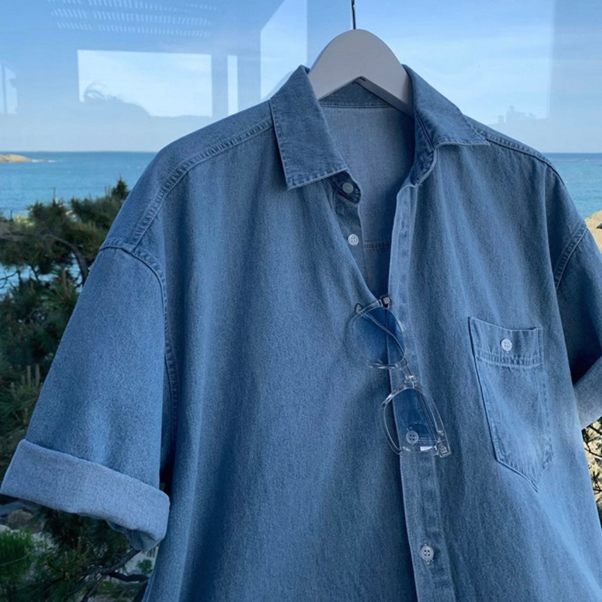 Retro Wash Denim Summer Shirt
