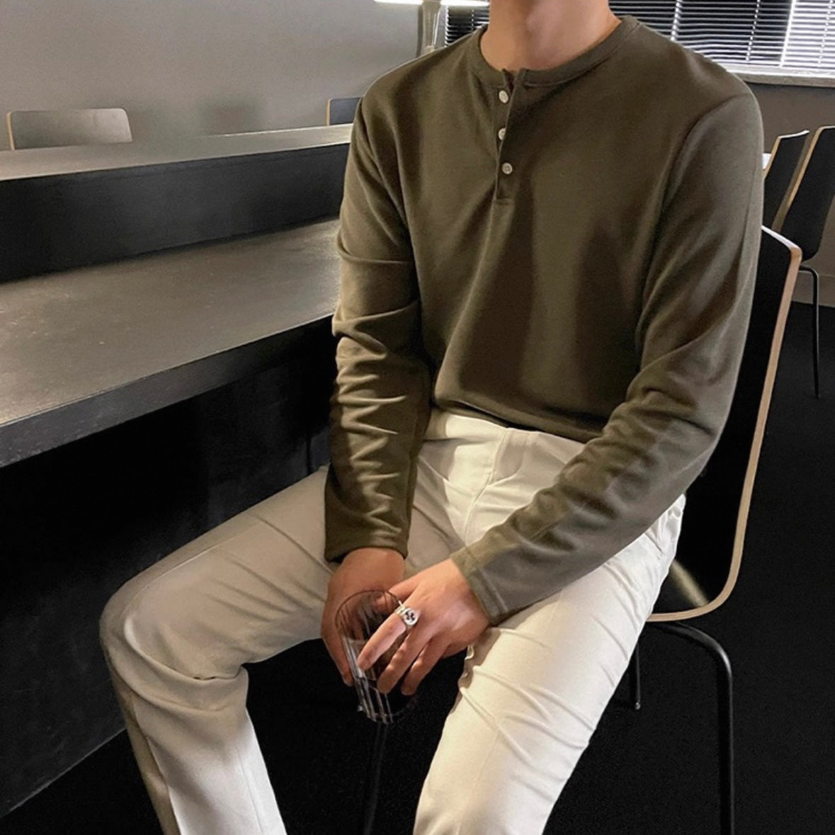 Men's Solid Color Henry Long Sleeve