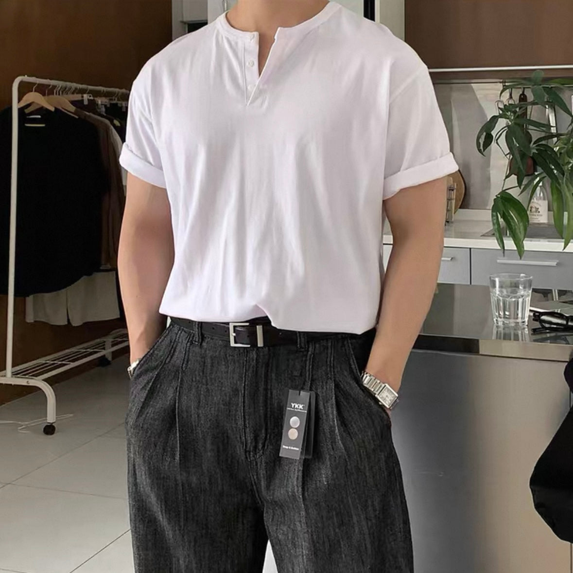 Henry Collar Casual Summer T-shirt