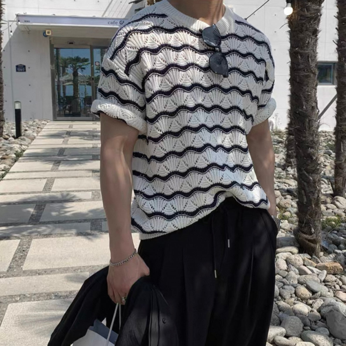 Korean Striped Casual Knit T-shirt