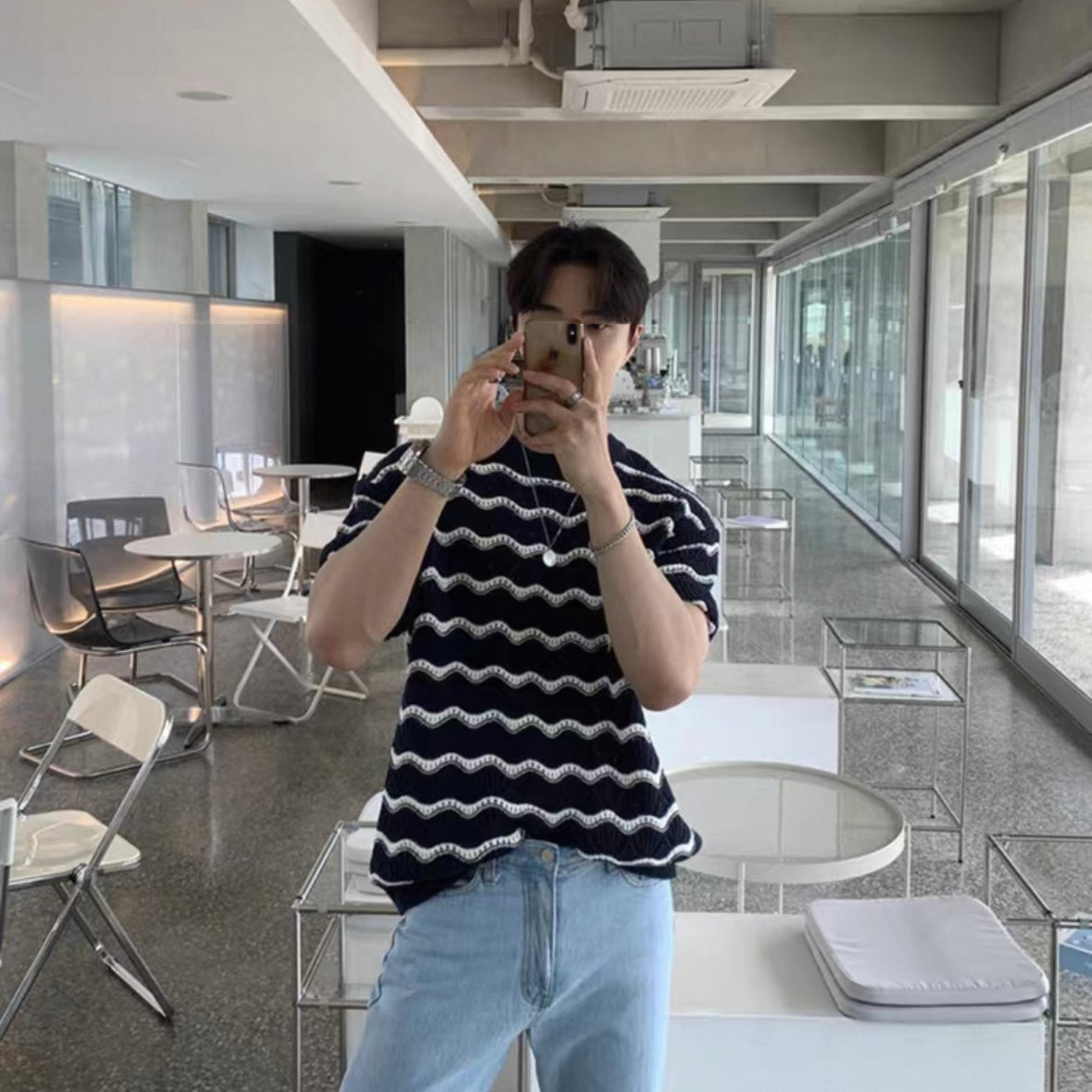 Korean Striped Casual Knit T-shirt