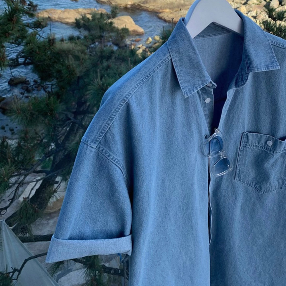 Retro Wash Denim Summer Shirt