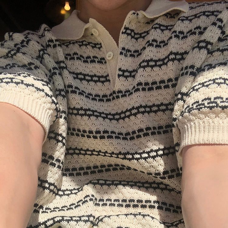 Korean Summer Breeze Striped Knit Polo