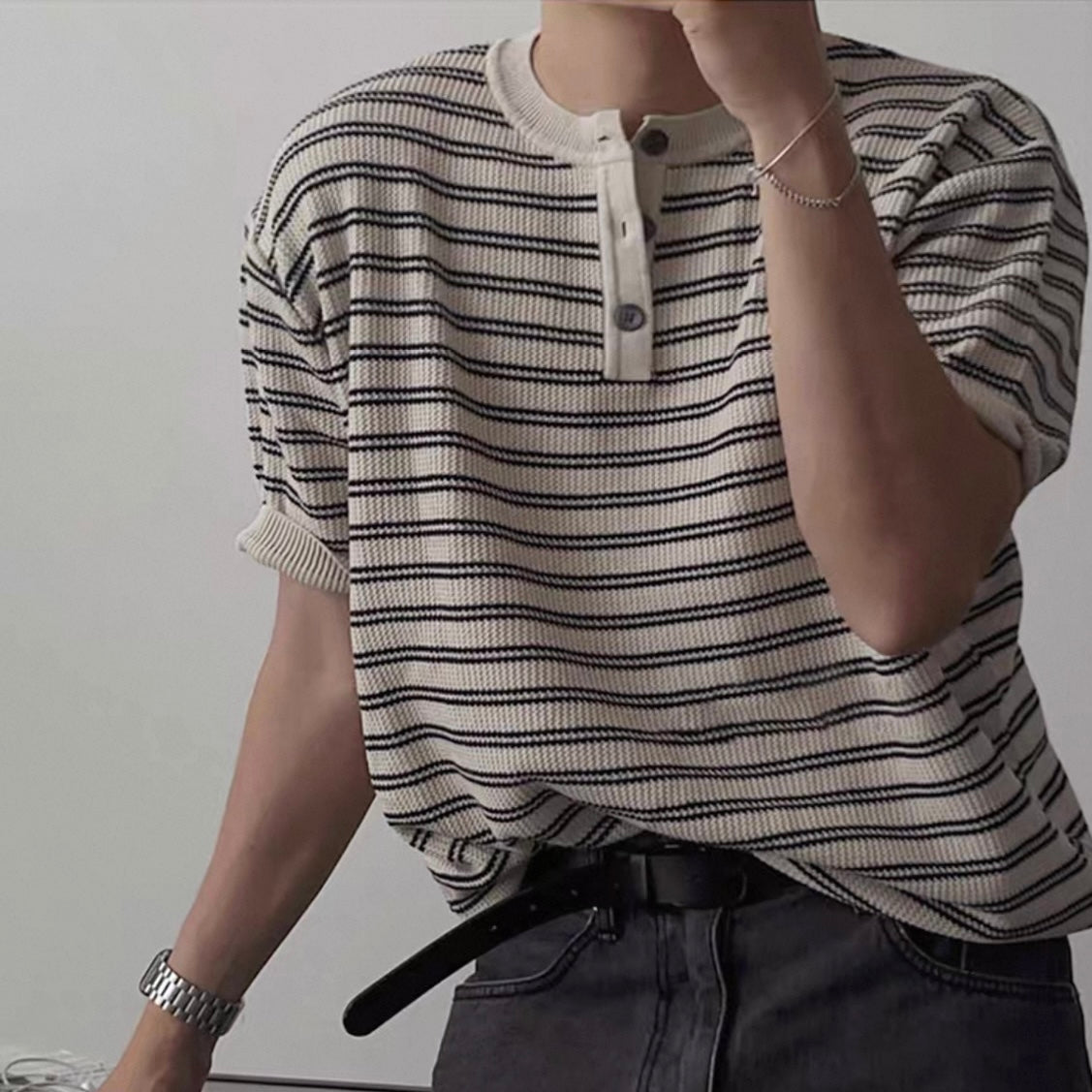 Casual Striped Knit T-Shirt