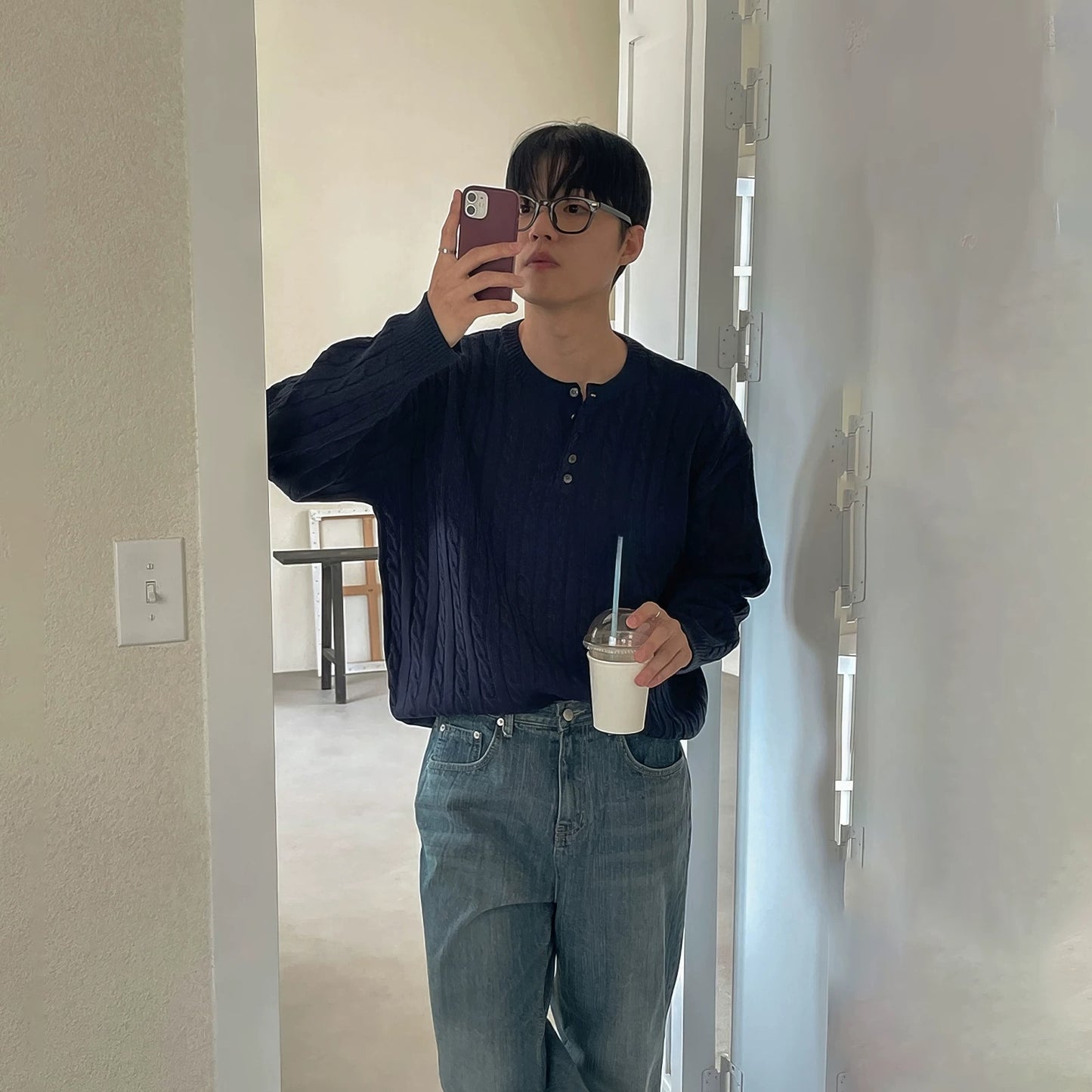 Henley Neck Knit Sweater