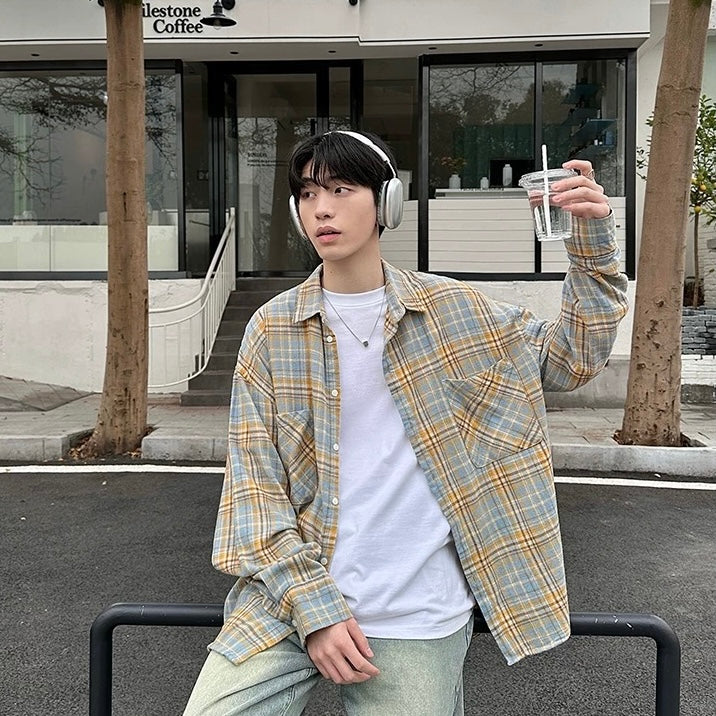 Korean Retro Casual Check Shirt