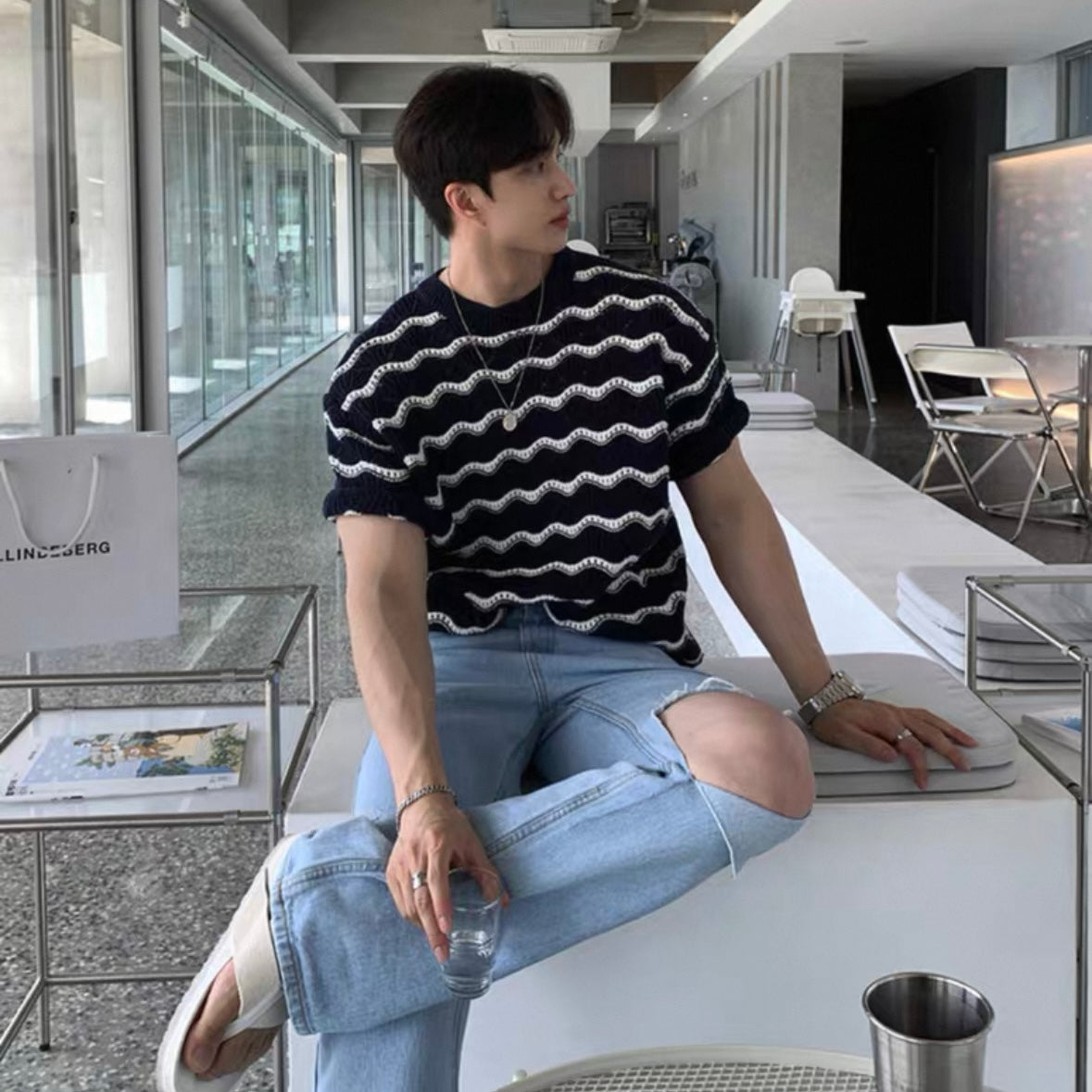 Korean Striped Casual Knit T-shirt