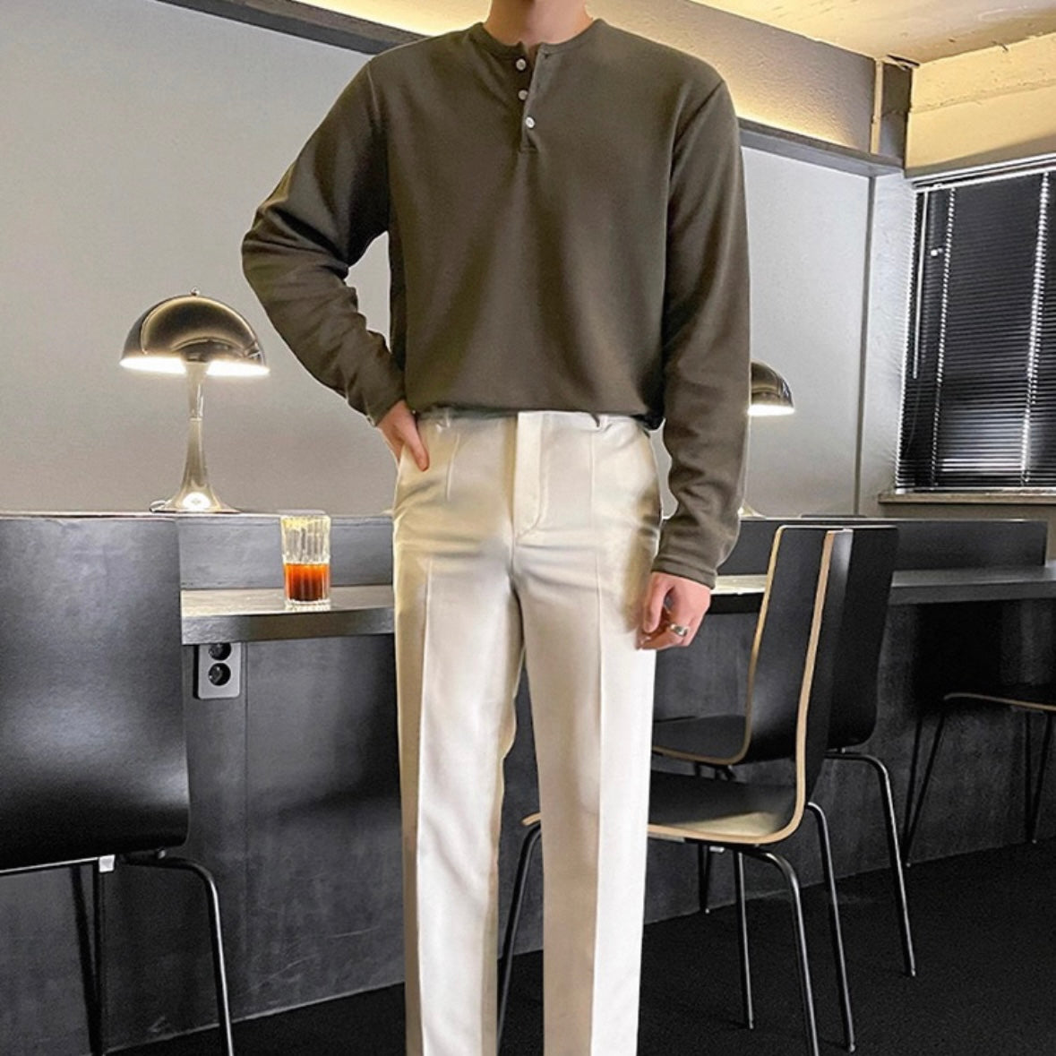 Men's Solid Color Henry Long Sleeve