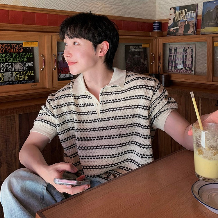 Korean Summer Breeze Striped Knit Polo
