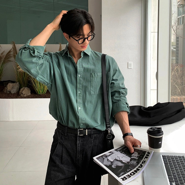 Handsome lapel simple long-sleeved knit