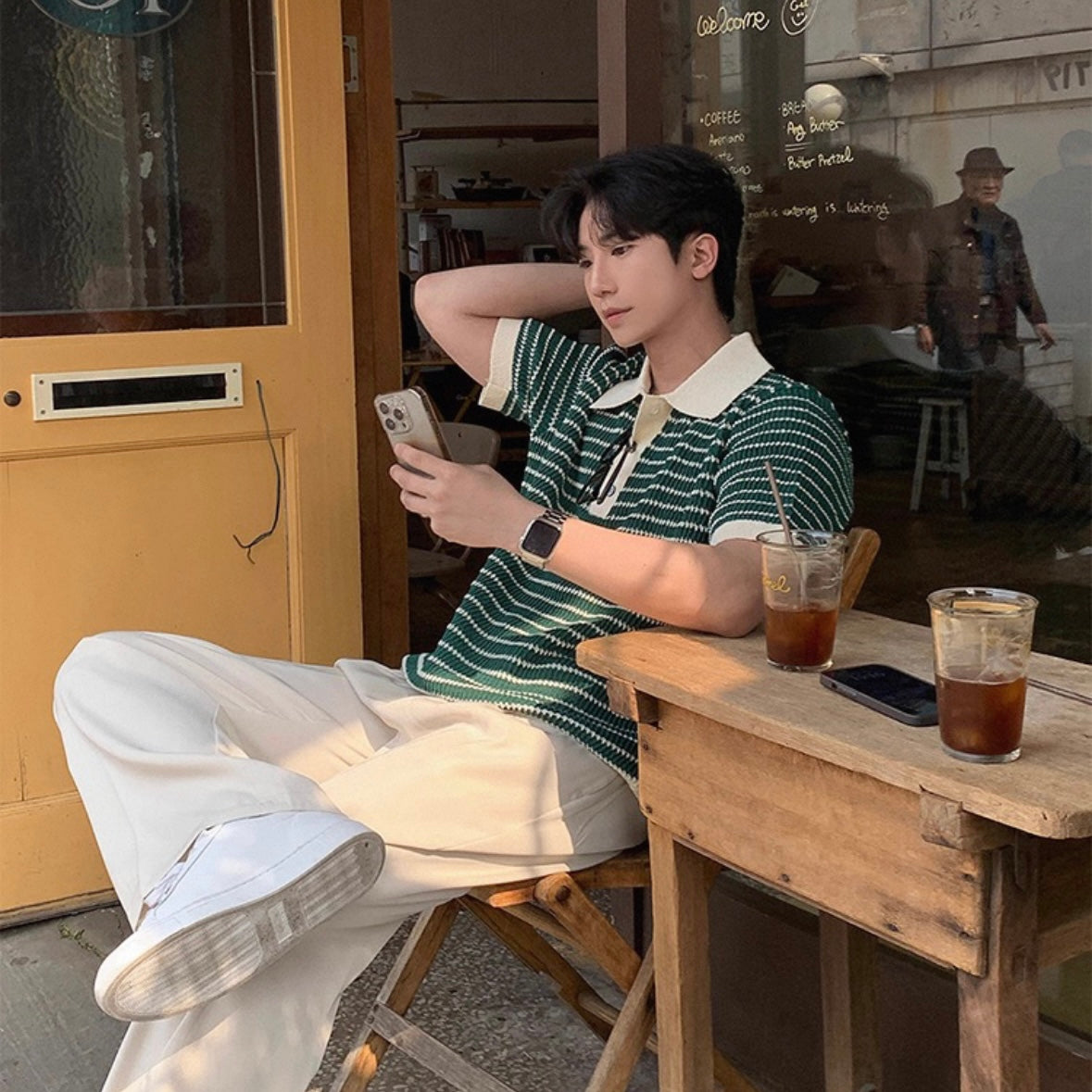 Korean Striped Polo Shirt
