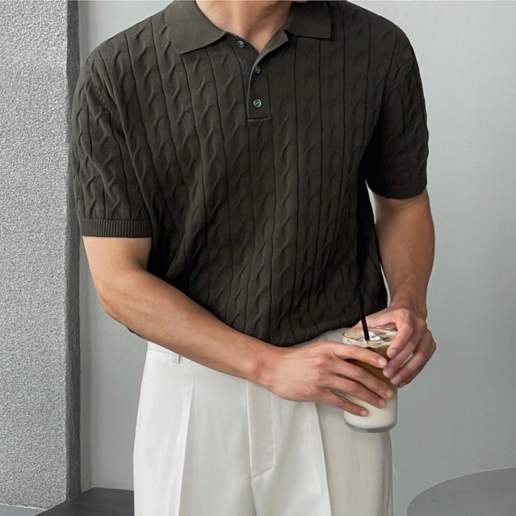 Korean Lapel Knit Polo Shirt