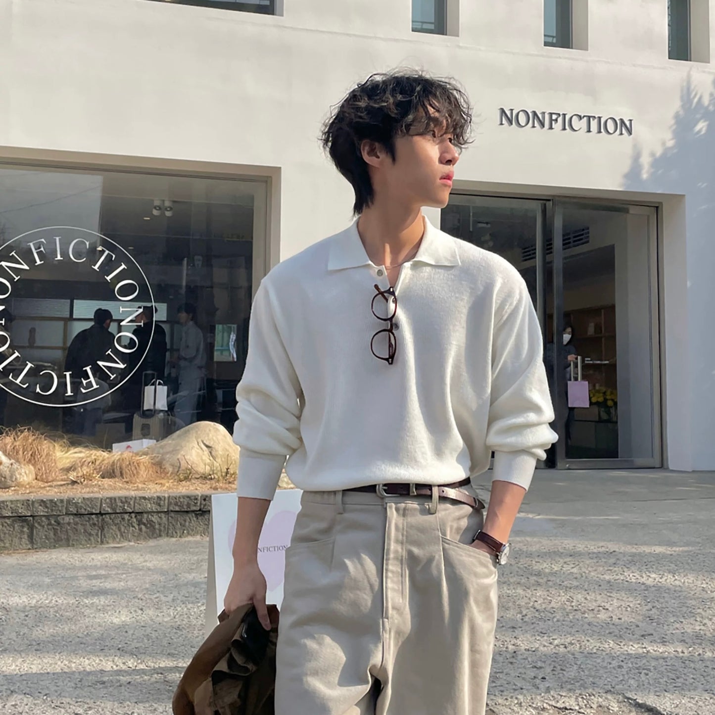 Lapel Casual White Knit