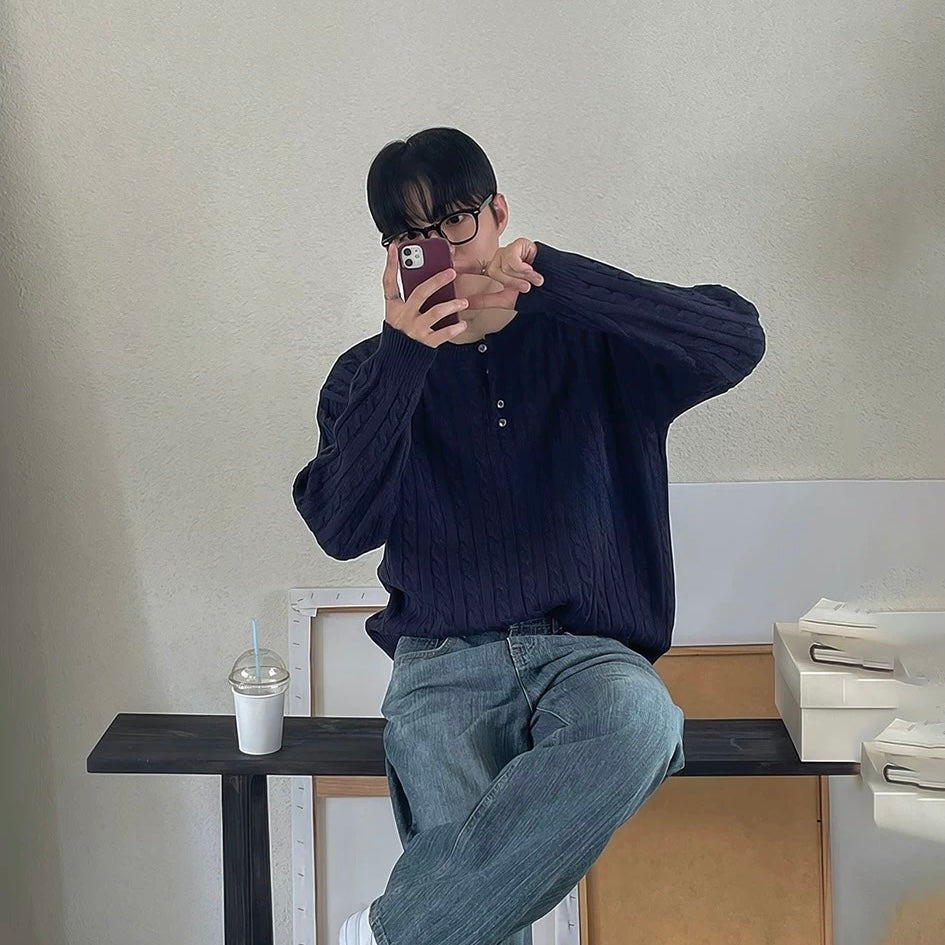 Henley Neck Knit Sweater