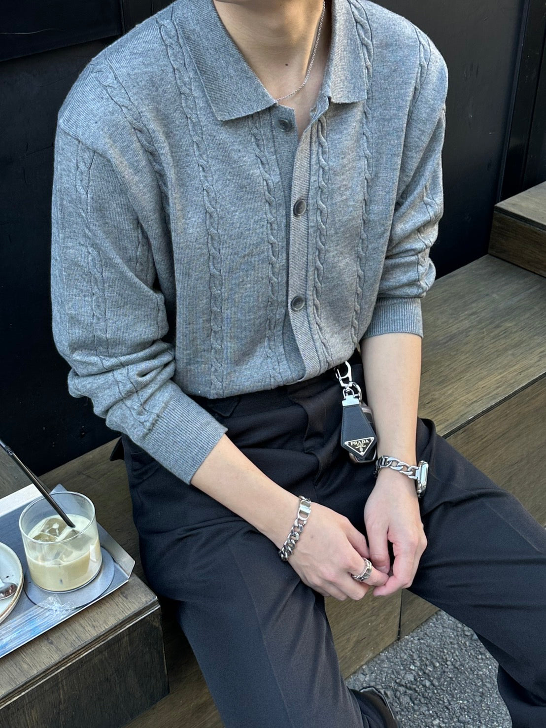 Lapel Twist Pattern Knit Sweater