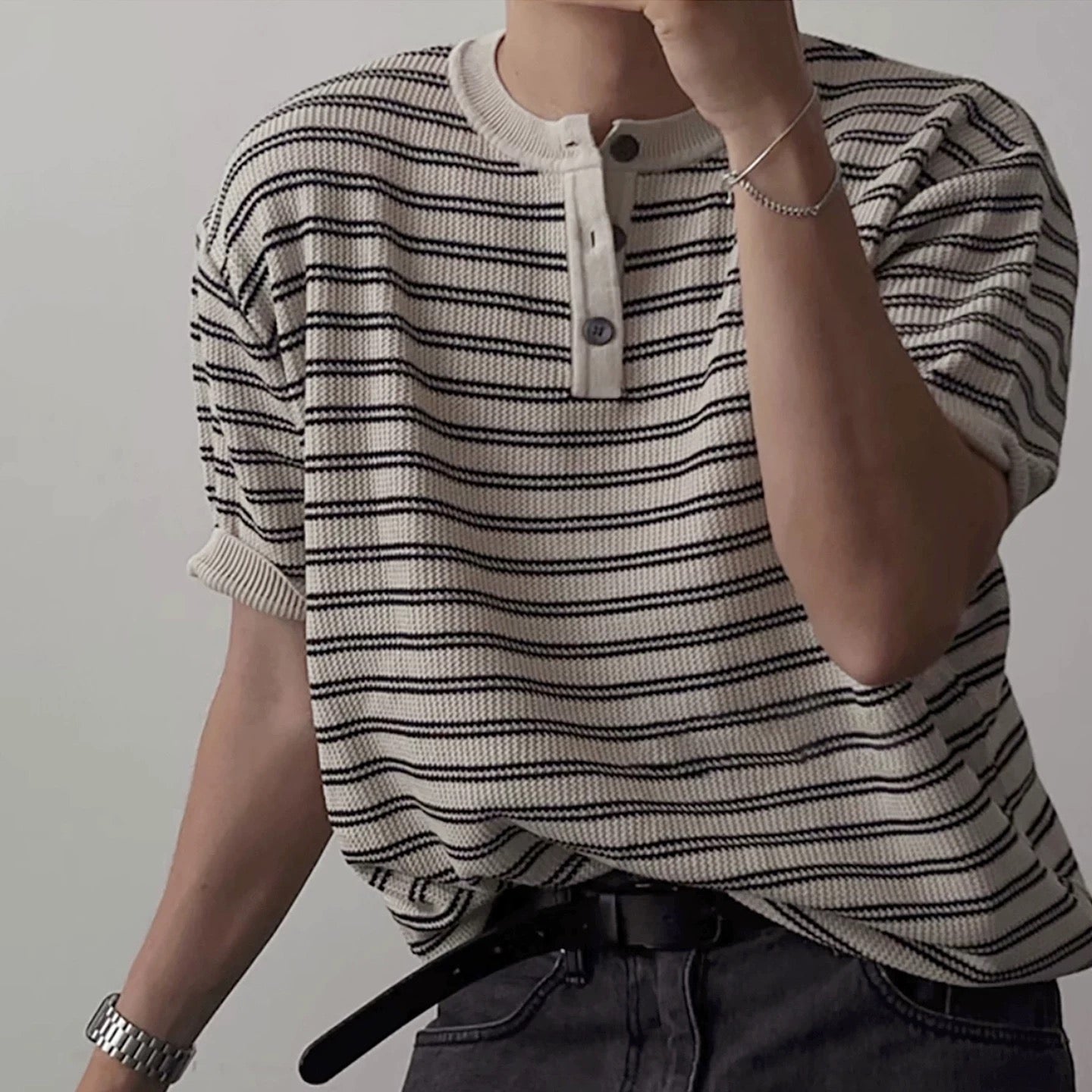 Casual Striped Knit T-Shirt