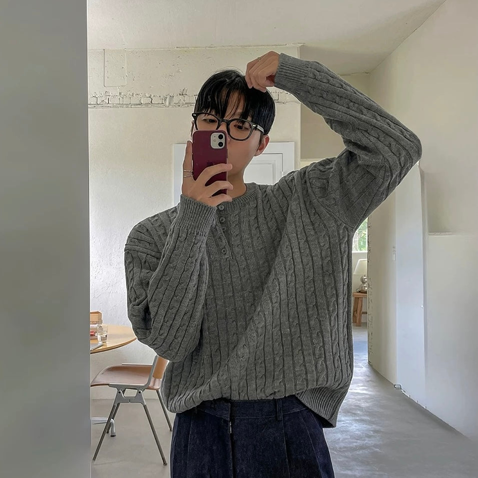 Henley Neck Knit Sweater