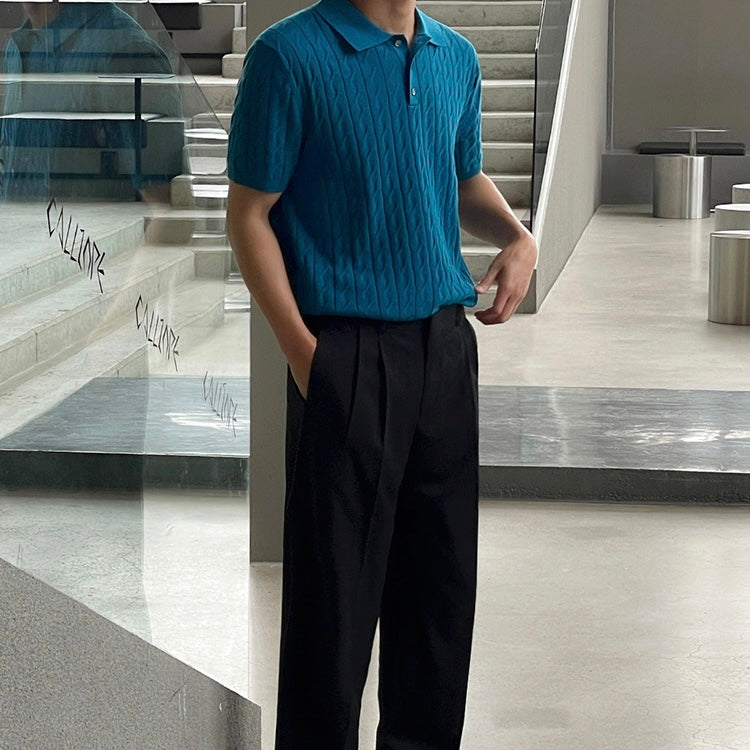 Korean Lapel Knit Polo Shirt